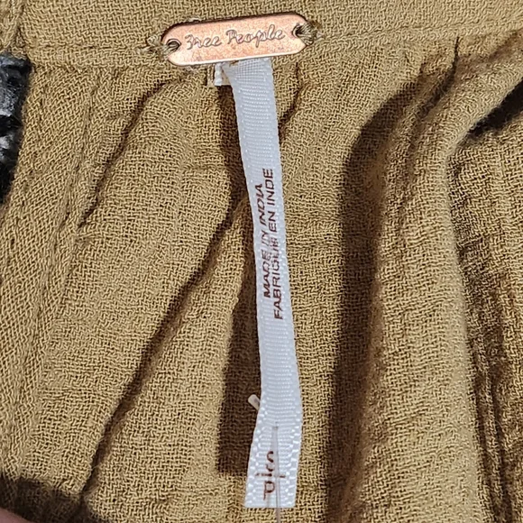 FREE PEOPLE The Only One Mini Dress Womens Small Tan Long Sleeve Ruched Tie Boho - Picture 13 of 16